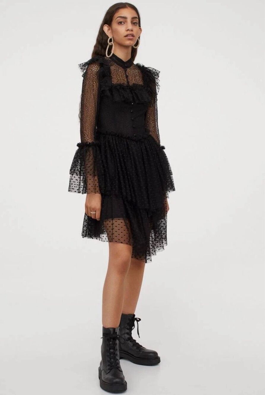 Sandra Mansour x H&M Black Tulle Lace Mini Dress Gothic Large L